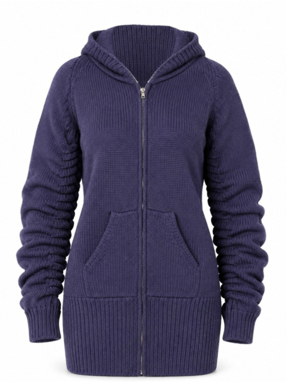Zero + Maria Cornejo Merino Wool Hooded Zip Cardigan Purple Ruched S - Picture 3 of 16